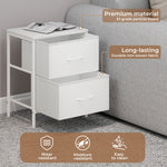 Bedside Table 2 Fabric Drawer Nightstand Shelf Storage Furniture Cabinet | White