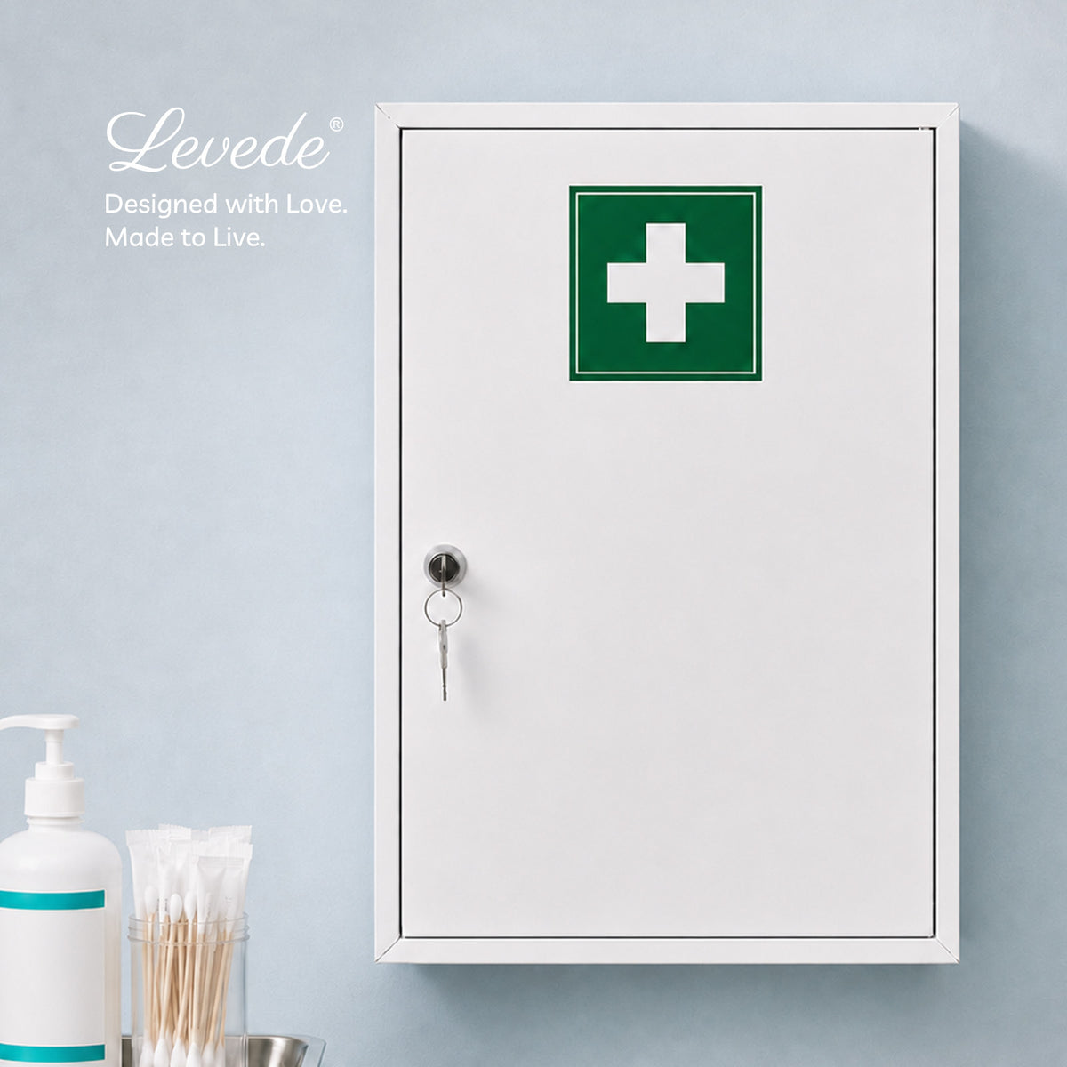Medicine Cabinet Lockable Wall Mounted Storage Box Metal Home,white