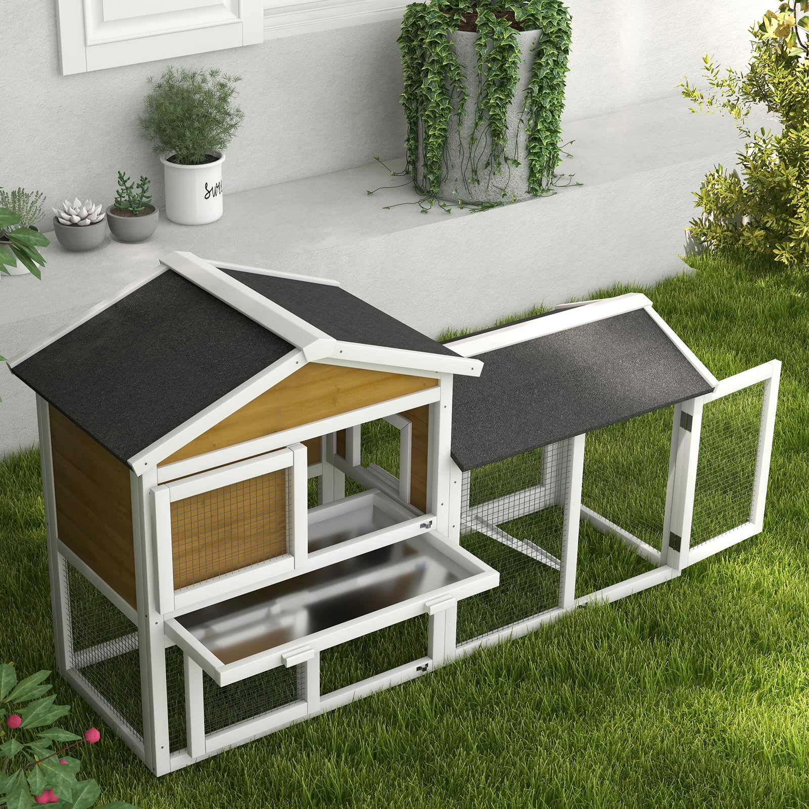 5ft Wooden Rabbit Guniea Pigs Hutch With Run 2 Tiers Outdoor Cage Pet House