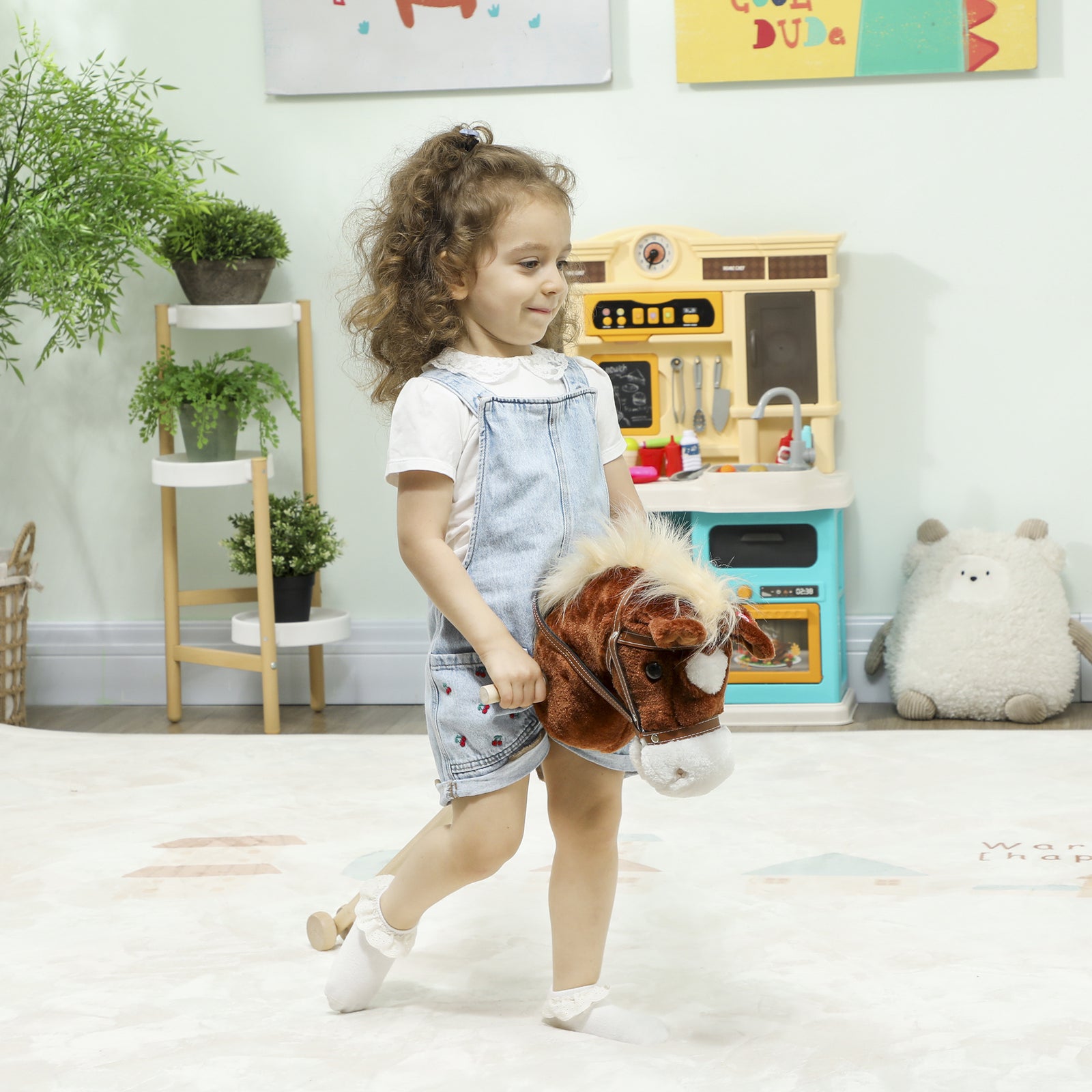 Stick Horse With Wood Wheels, Pony Neighing And Galloping Sounds | Brown