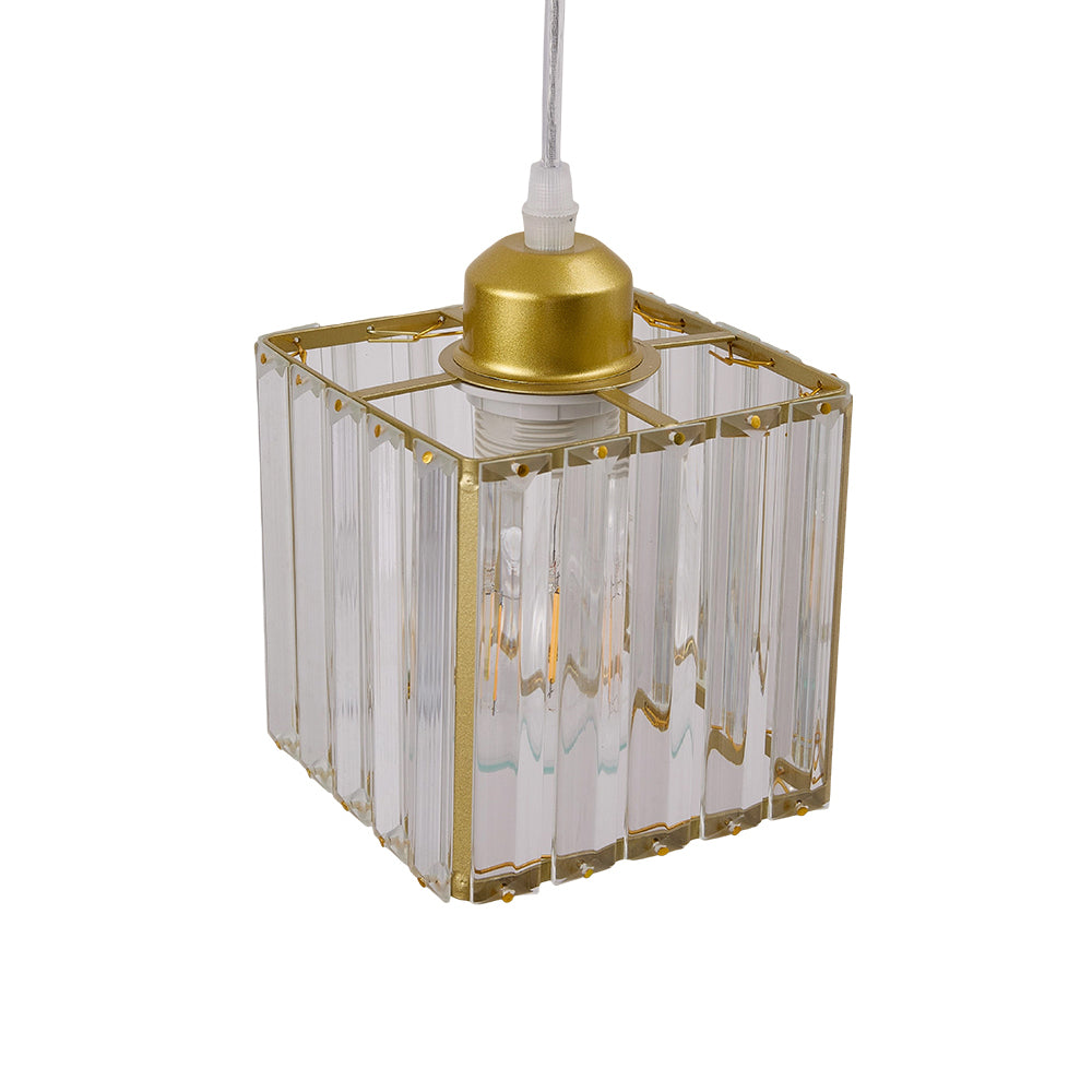 3-light Crystal Pendant Light Height Adjustable Rectangular Ceiling Chandelier | Gold
