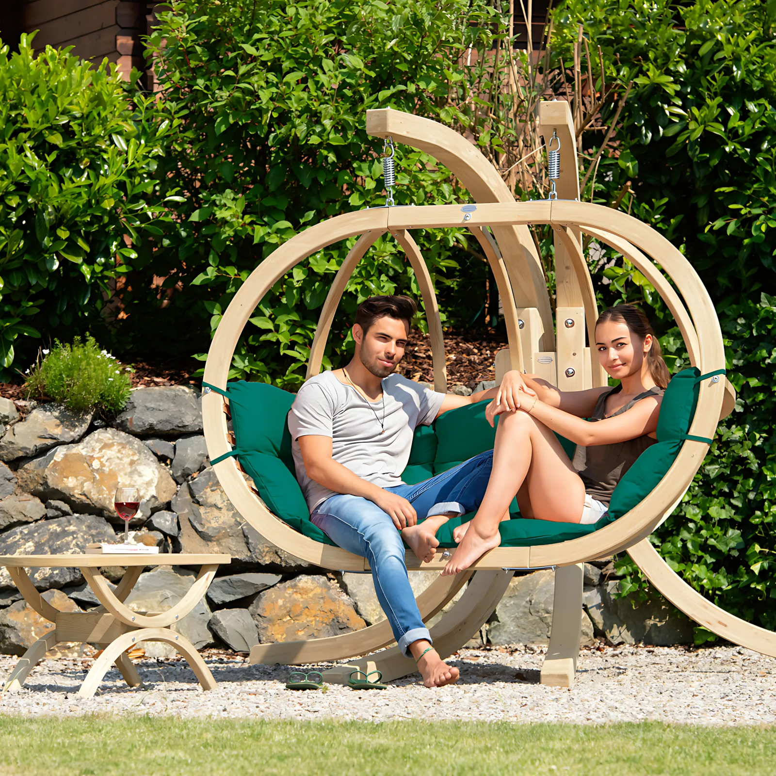 Globo Royal Double Seater Hanging Chair Set In Verde | Double | Green