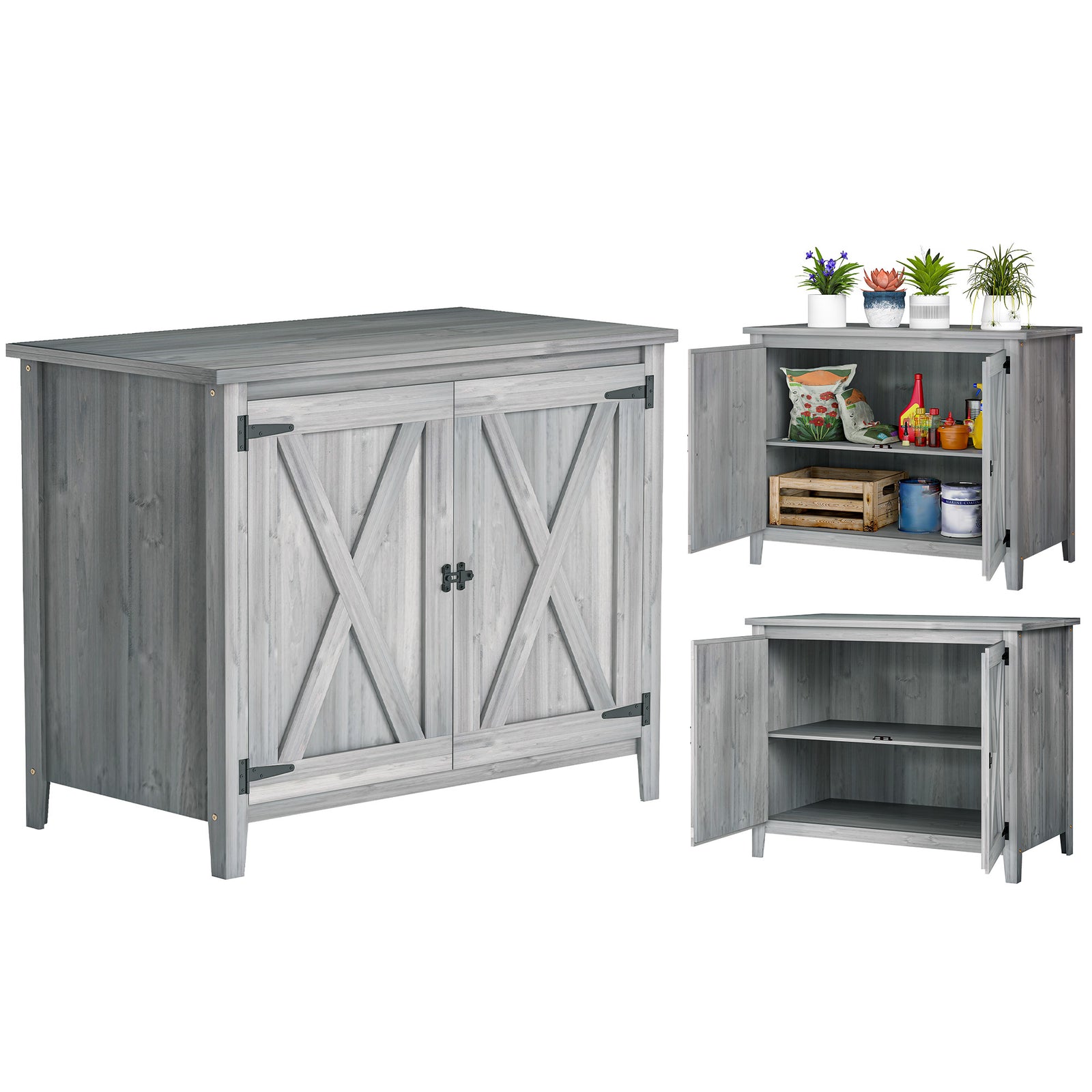 Wooden Garden Shed Tool Cabinet 110 X 60 X 88.5 Cm