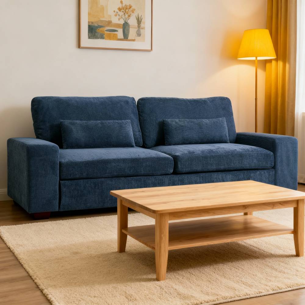 2-seater Chenille Upholstered Sofa With Pillows | Blue