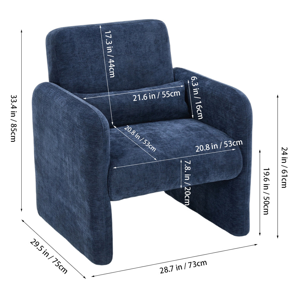Chenille Modern Accent Chair With Lumbar Pillow | Blue