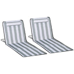2pc Outdoor Beach Mat Steel Reclining Chair Set W/ Pillow | Light Slate Gray