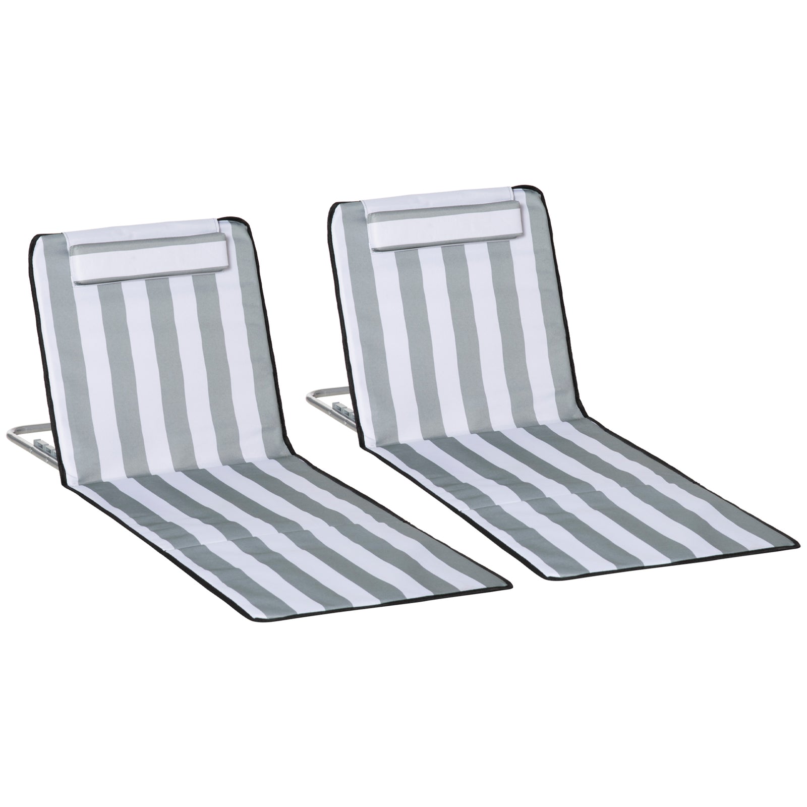 2pc Outdoor Beach Mat Steel Reclining Chair Set W/ Pillow | Light Slate Gray
