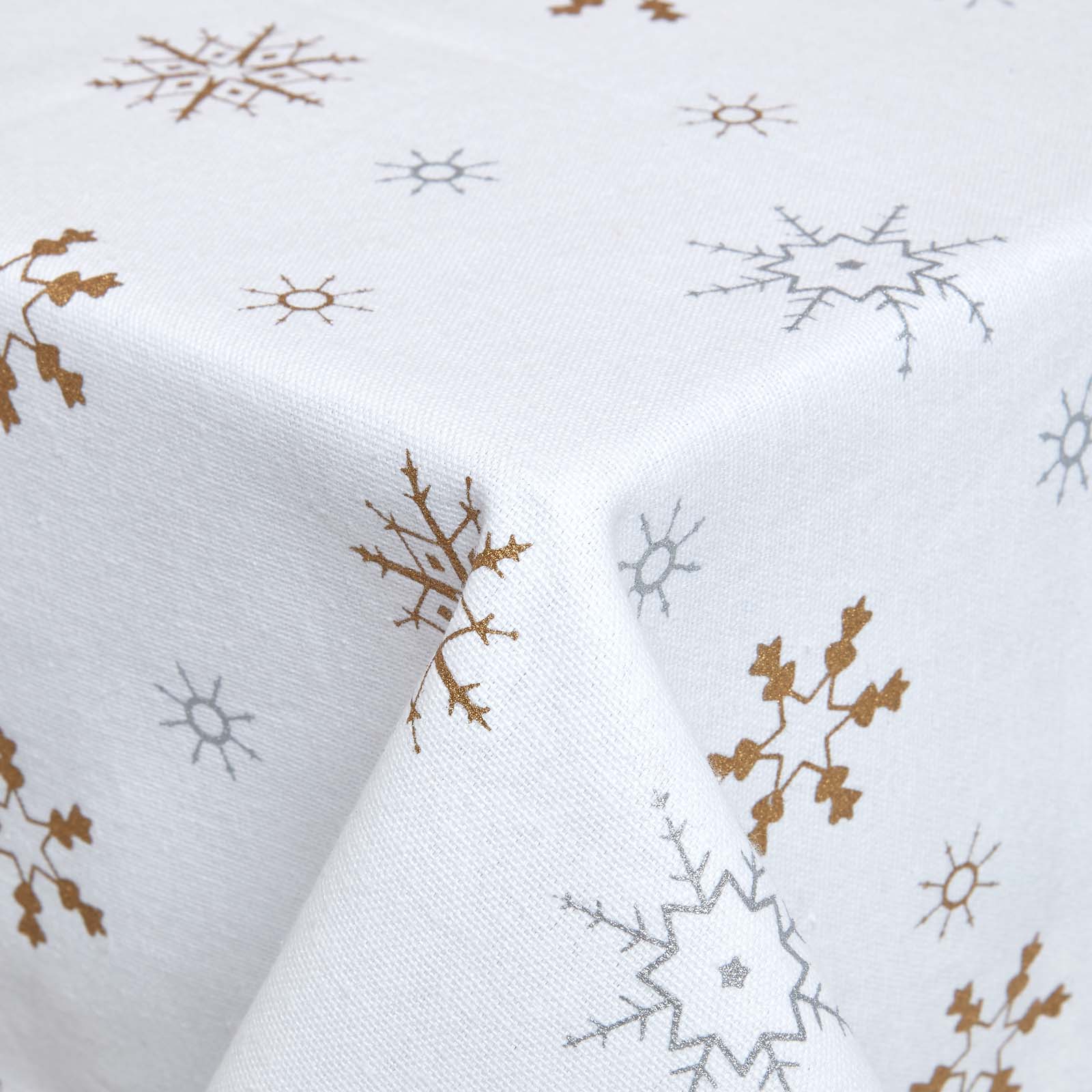 Gold Snowflake Christmas Tablecloth | 137 x 137cm | White