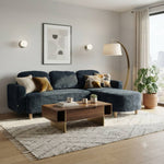 L-shaped Sofa And Chaise Lounge Set With Wooden Legs | Blue