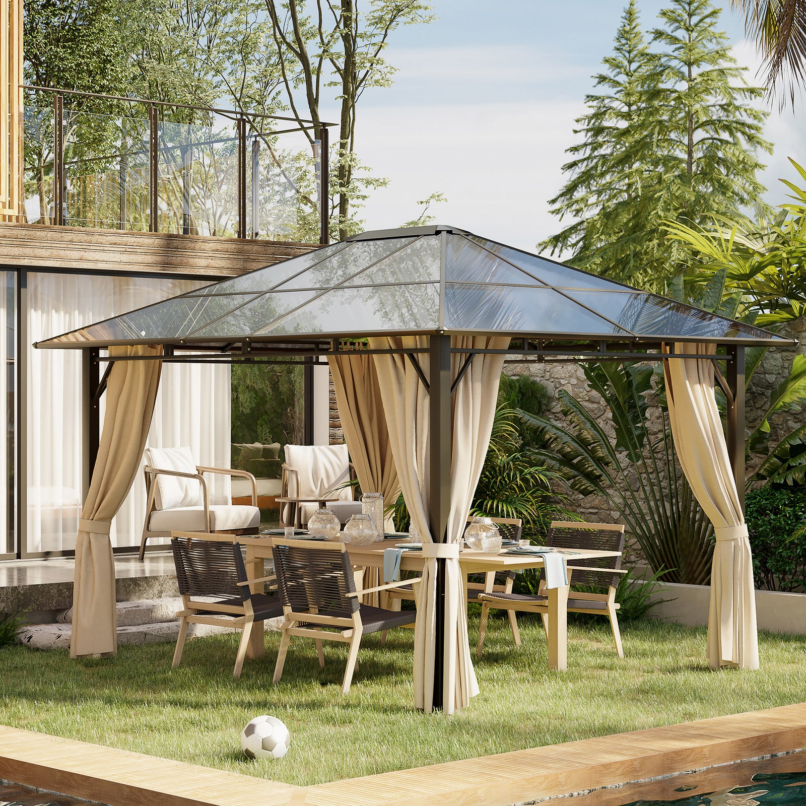 3.6x3metre Hardtop Gazebo Garden Pavilion With Pc Roof