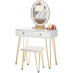 Dressing Table Set With Led Mirror & Stool 2 Drawers