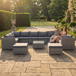 Oliena 12 Seat Modular Rattan Large U-shape Garden Furniture | Grey