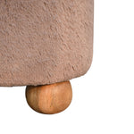 Solid Mango Wood Mocha Faux Fur Round Ball Footstool