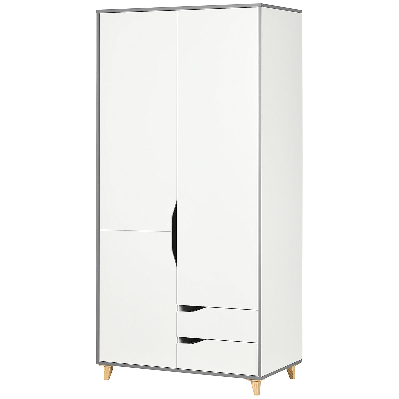 2 Door Wardrobe With Drawers Hanging Rail Shelves Bedroom | One Size | White