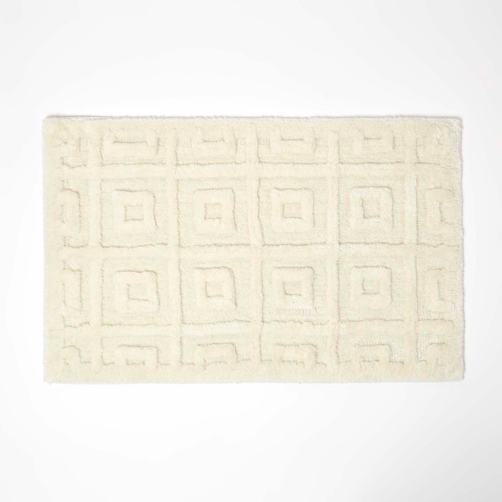 Tufted Cotton Blend Tile Design Bath Mat | 50 x 80cm | Cream