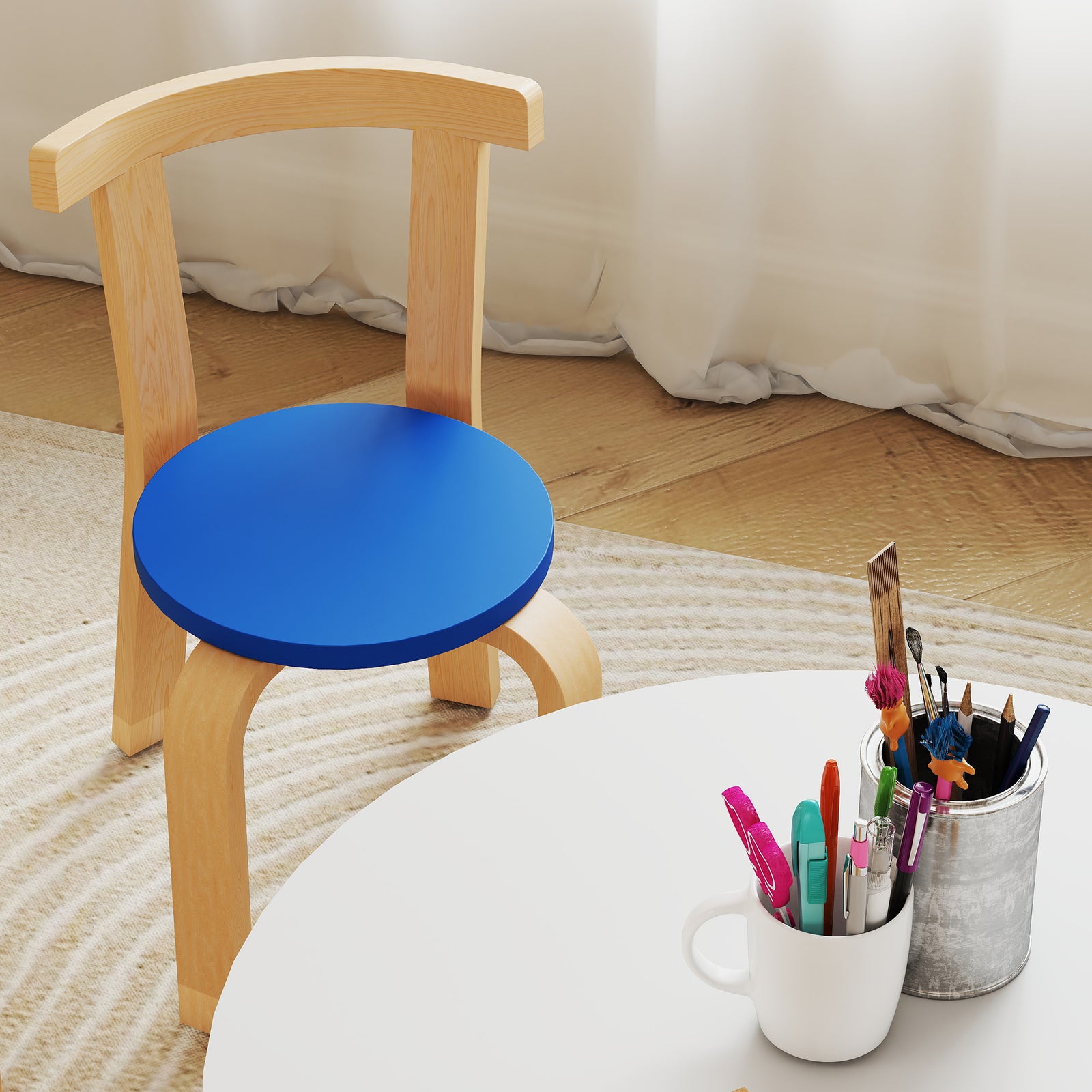 5 Piece Kids Table And Chairs Set Wood For 3-8 Years For Art Crafts