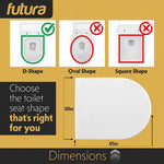 Toilet Seat Soft Close D Shape, Premium Thermoplastic, Quick Release, Top & Bottom Fixings | White