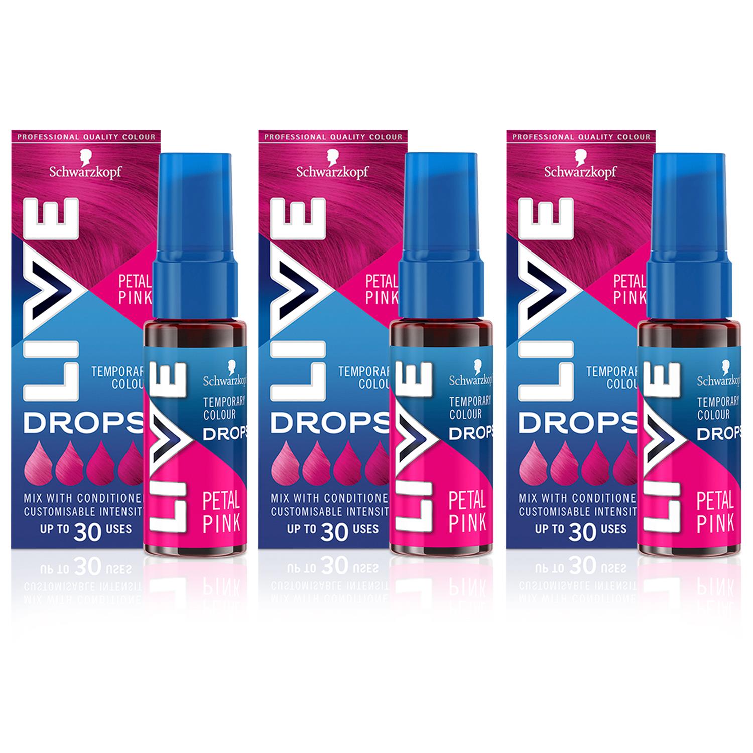 Live Colour Drops Semi-permanent Hair Dye, Petal Pink 3 Pack