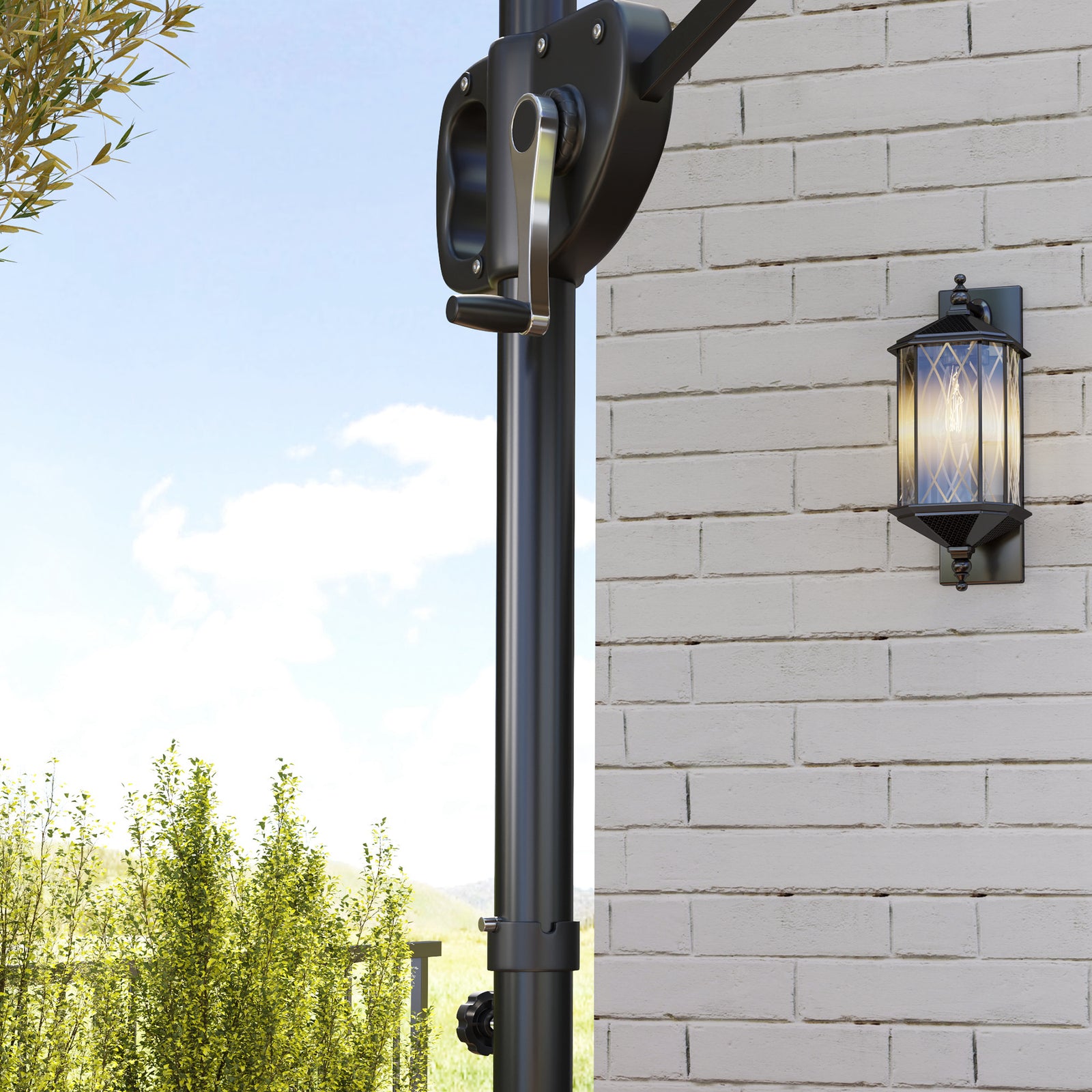 Garden Cantilever Parasol W/ Weighted Base Tilt Crank | Dark Gray