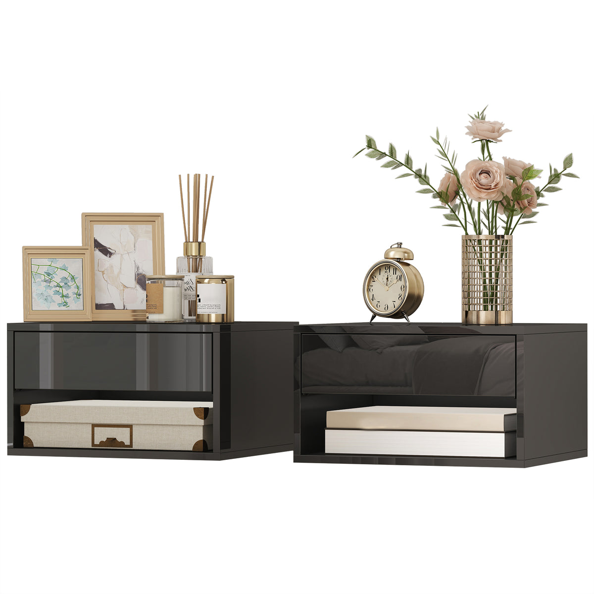 HOMCOM Floating Bedside Tables Set Of 2