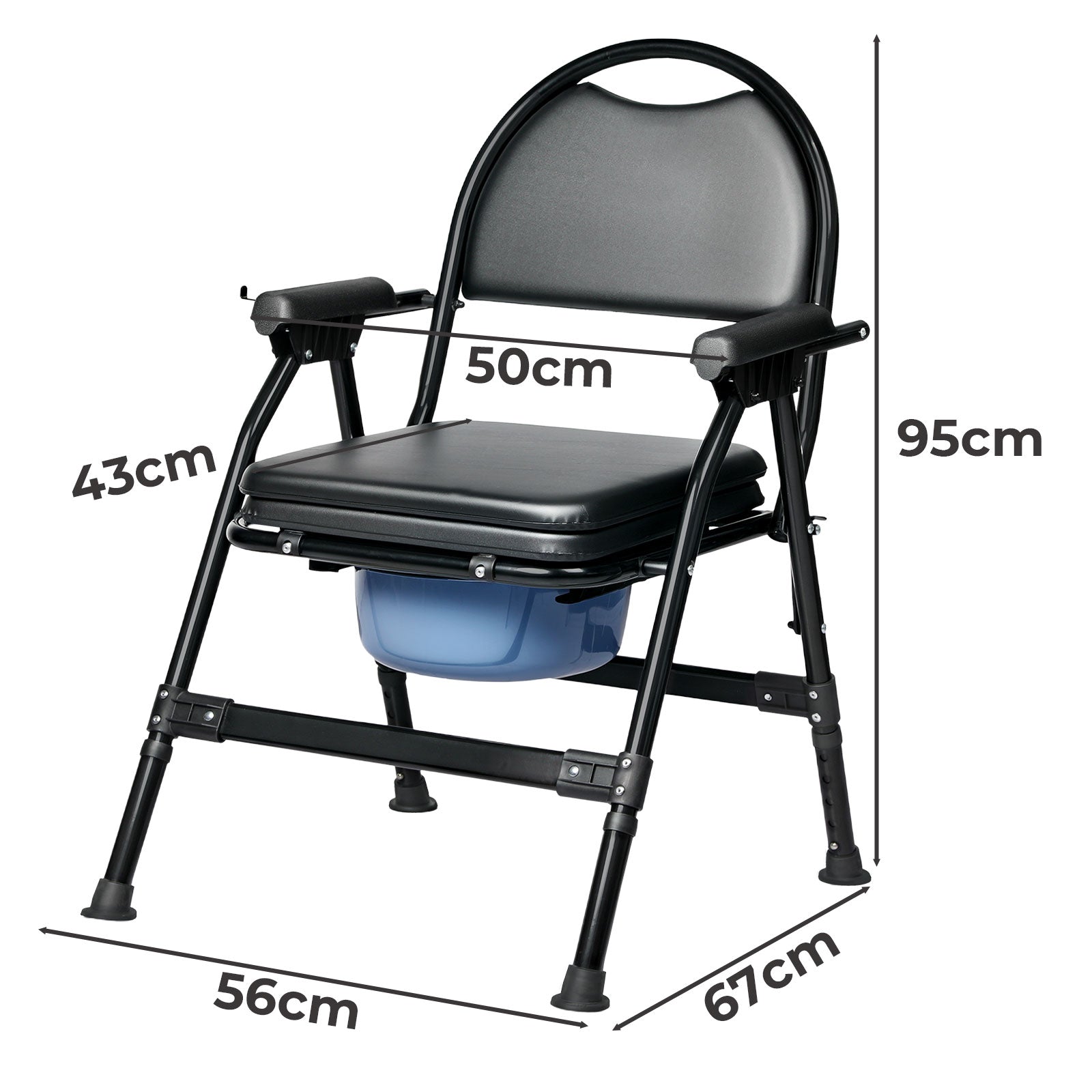 Commode Toliet Chair For Disabled Folding Adjustable Remmoveable Seat | Black