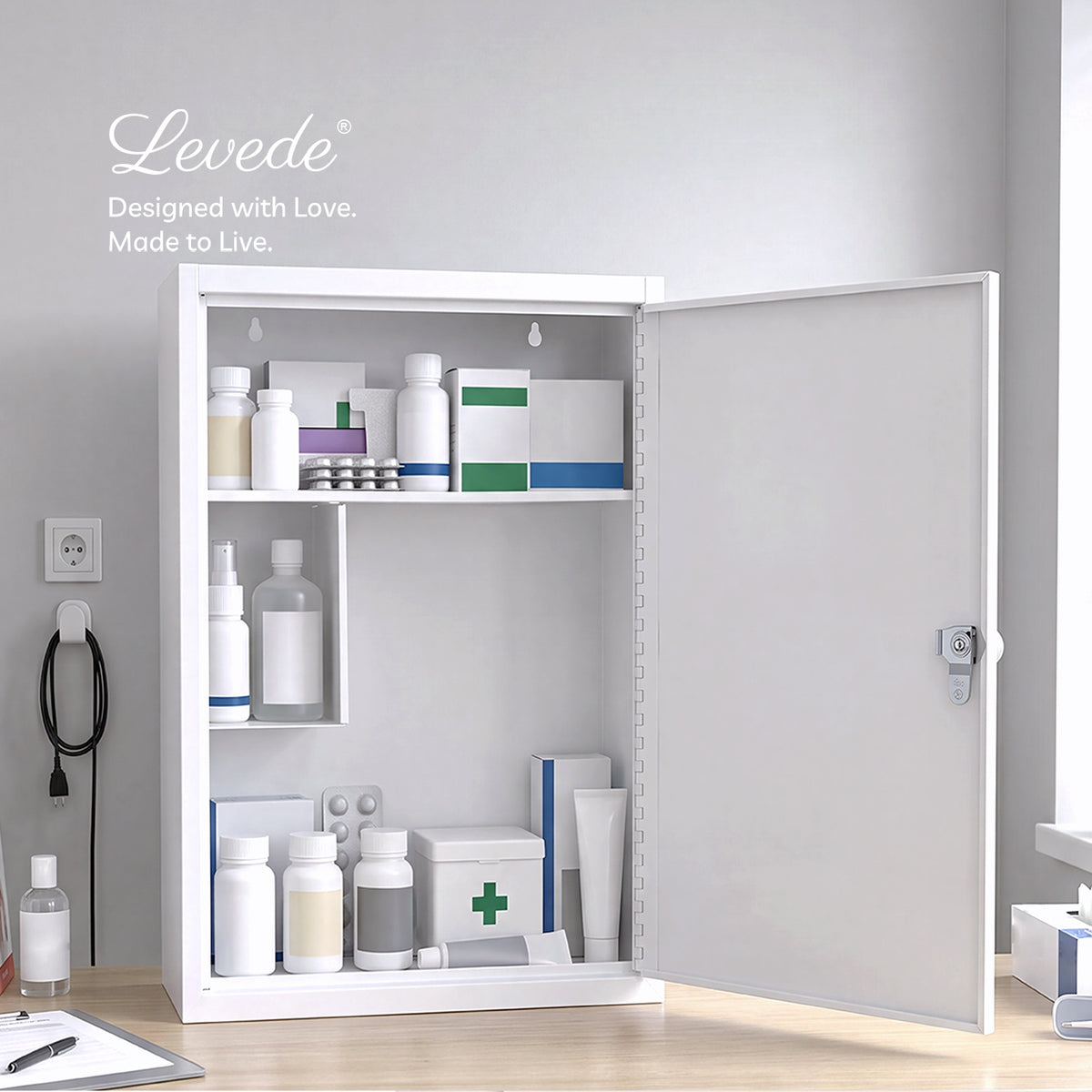 Medicine Storage Box,lockable 3-tier Wall Cabinet,alloy Steel,white