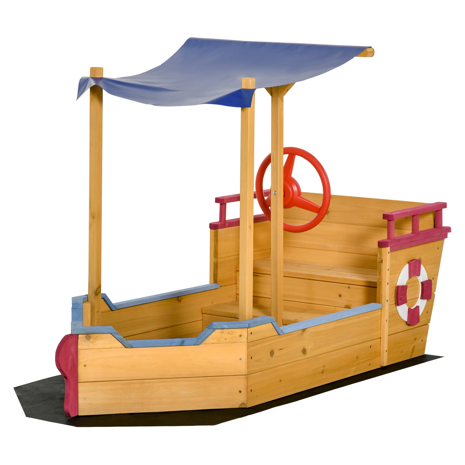 Kids Wooden Sand Pit Sandbox Pirate Sandboat Outdoor W/ Canopy Shade