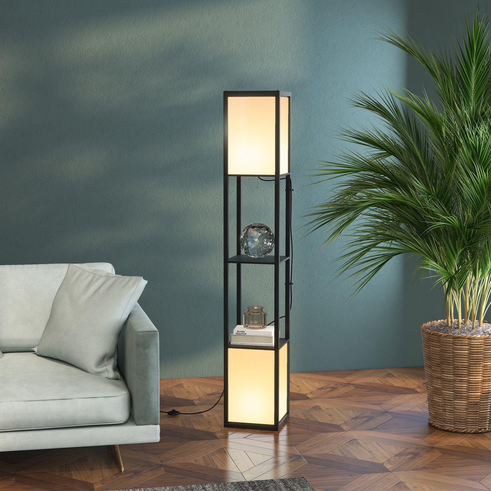 Shelf Floor Lamp With Dual Light For Living Room, Bedroom | One Size | Black