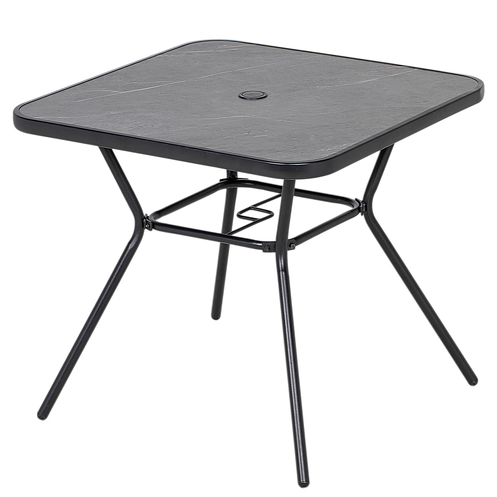Outdoor Garden Table W/ Faux-marbled Top, Umbrella Hole