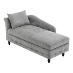 Left Hand Facing Chenille Chaise Lounge With Storage And Pillow | Grey