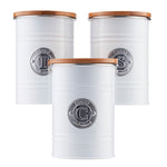 3-piece Kitchen Storage With Bamboo Lids Tea Coffee Sugar | White