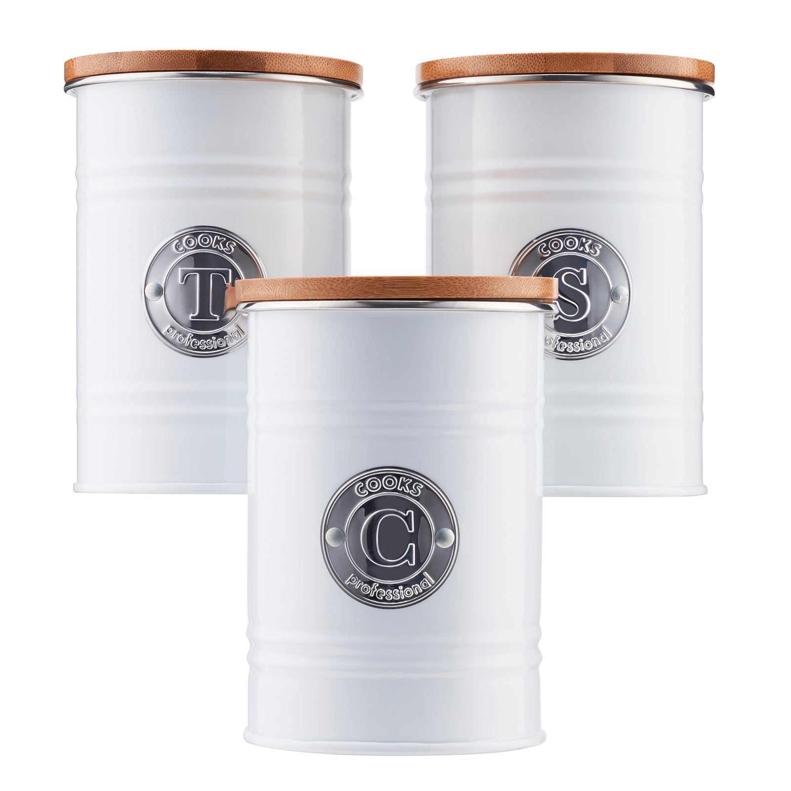3-piece Kitchen Storage With Bamboo Lids Tea Coffee Sugar | White