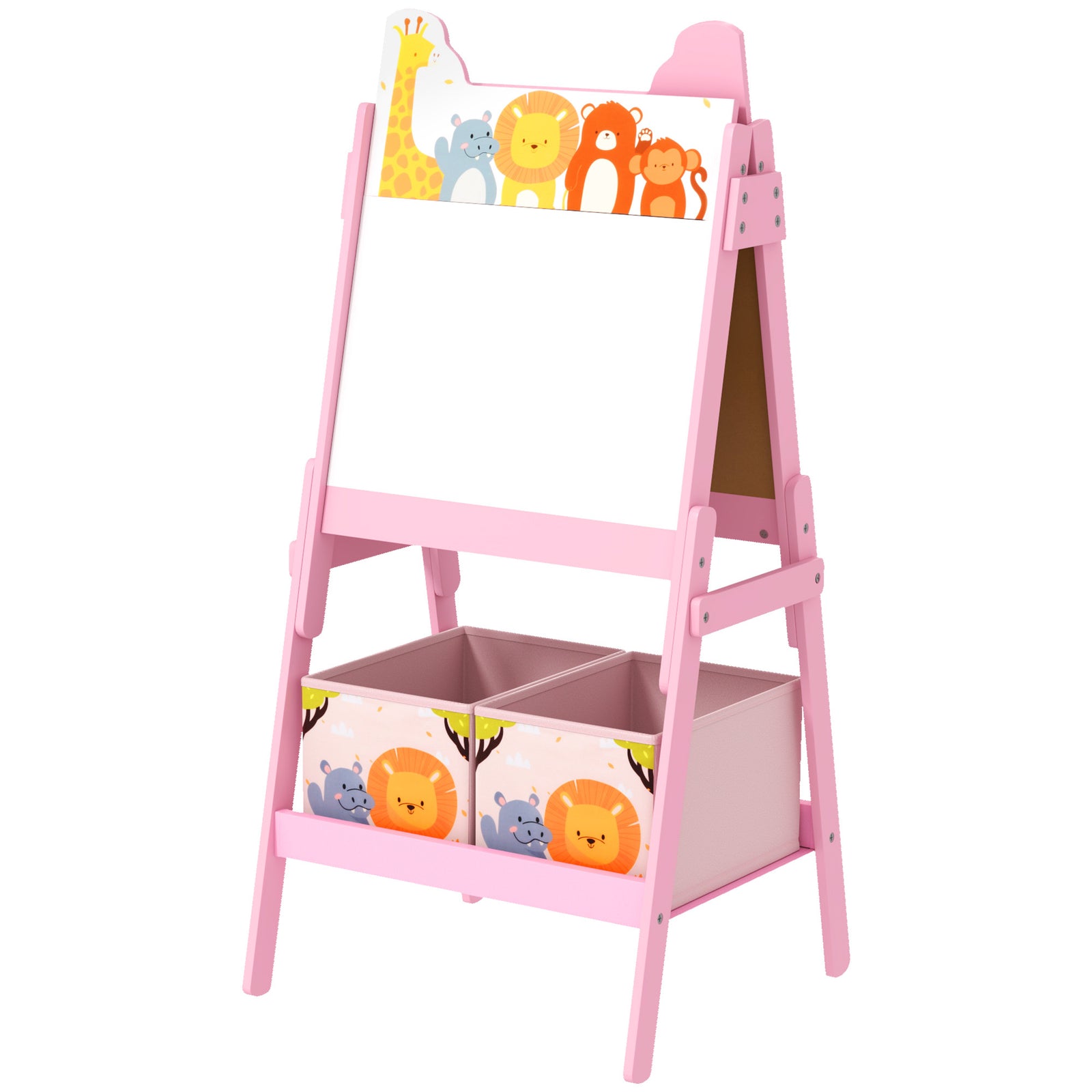 AIYAPLAY Aiyaplay 2 In 1 Kids Easel With Whiteboard, Chalkboard, Storage Boxes, Pink