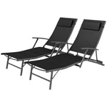 Set Of 2 Garden Sun Loungers, Folding Chaise Lounge Chairs | Black