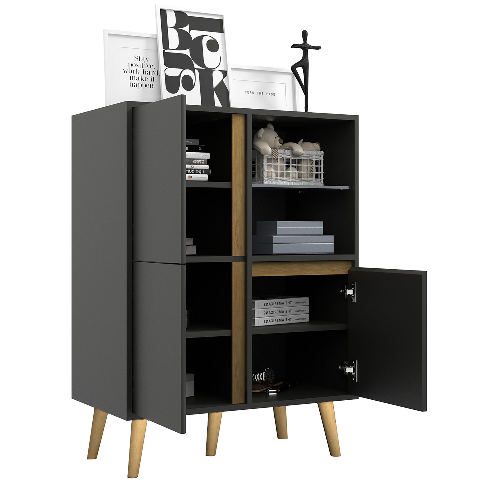 Storage Cabinet Sideboard With Tempered Glass Adjustable