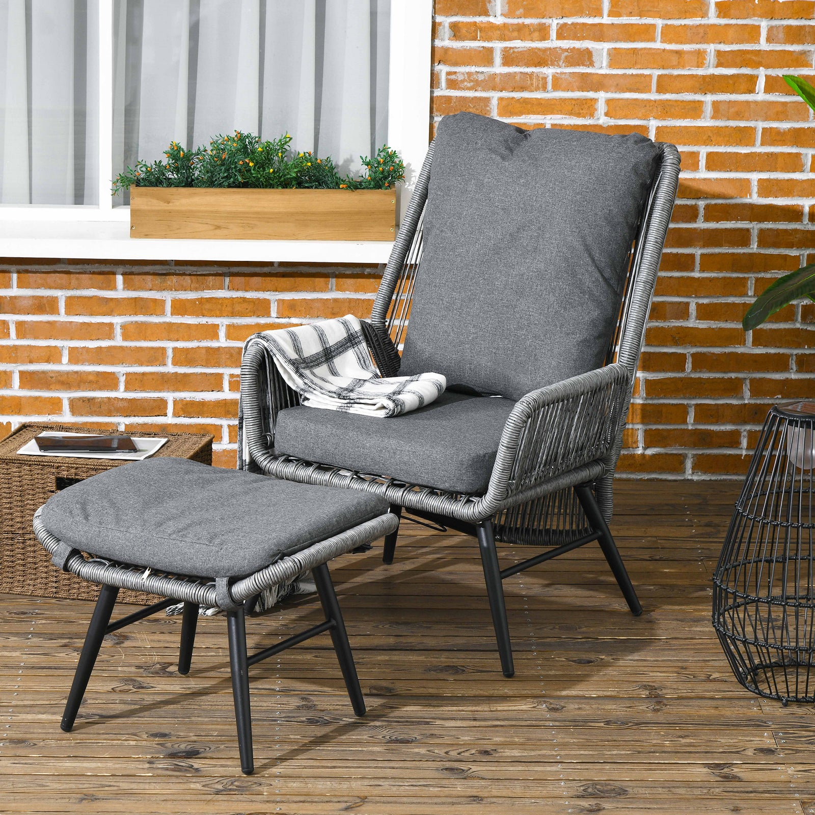 Garden Rattan Chair Set Adjustable Back
