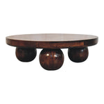 Solid Wood California Walnut Central Table With Ball Feet, Dark Brown