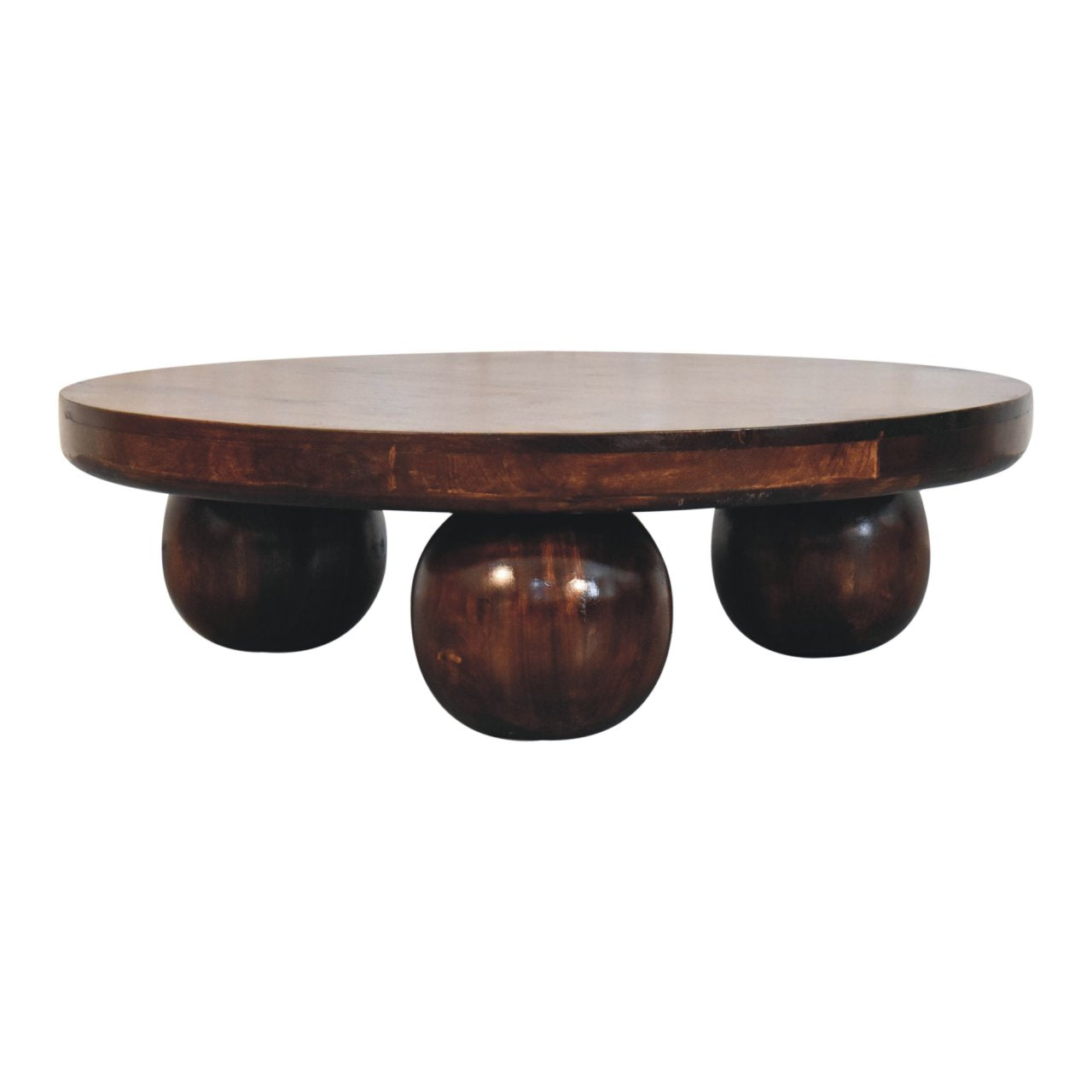 Solid Wood California Walnut Central Table With Ball Feet, Dark Brown
