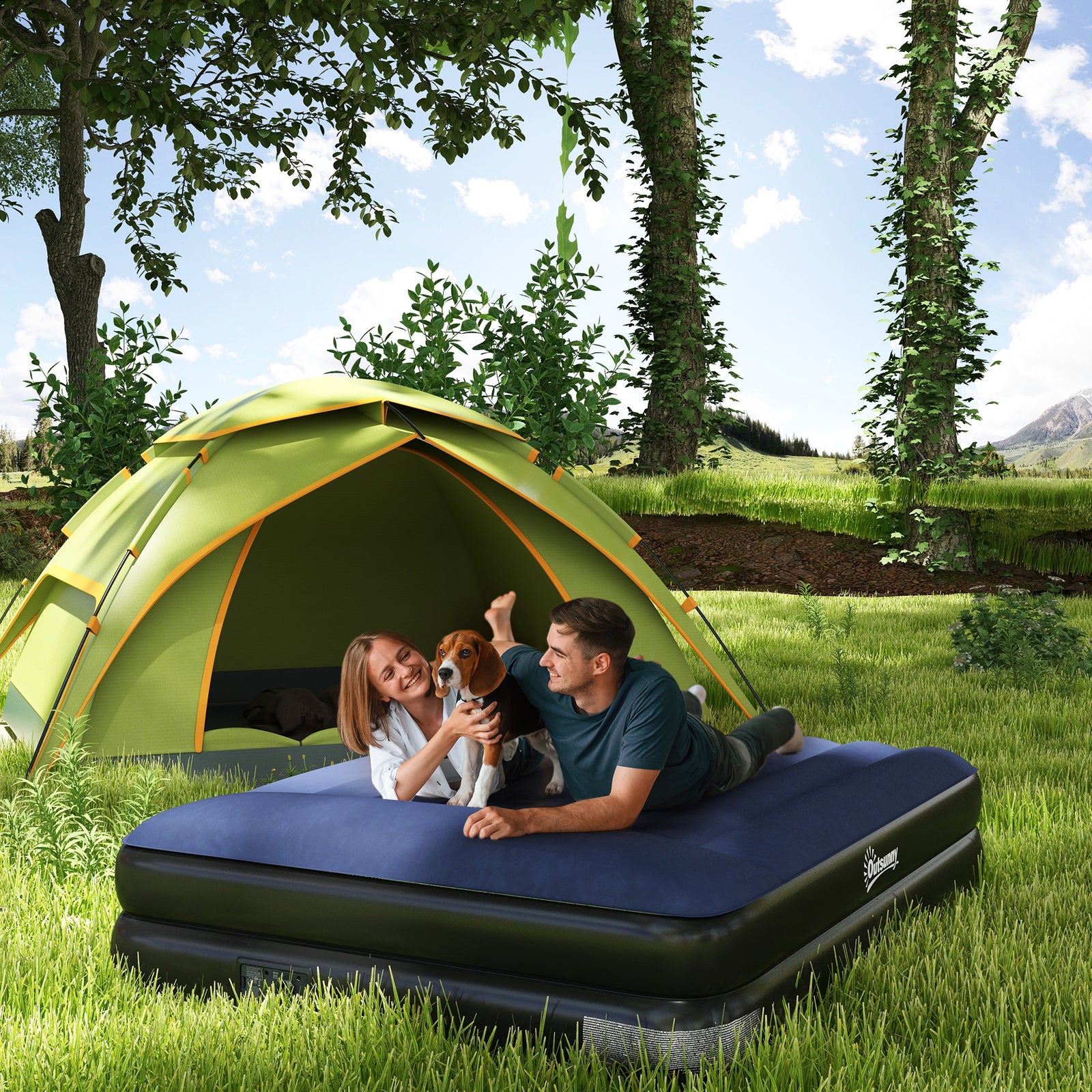 King Size Air Bed With Built-in Pump And Integrated Pillow | Blue