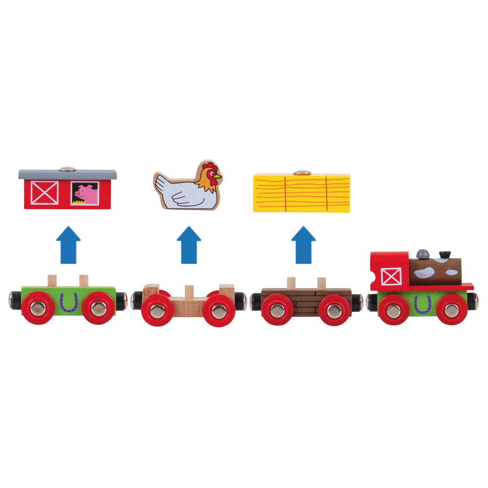 Wooden Farmyard Train Engine & Carriages