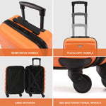 Set Of 3 Hard Shell Suitcase Cabin & Check In Cases With Tsa Lock - Overhead Cabin With Medium & Large Check-in Bag | Set of 3 | Orange & Black