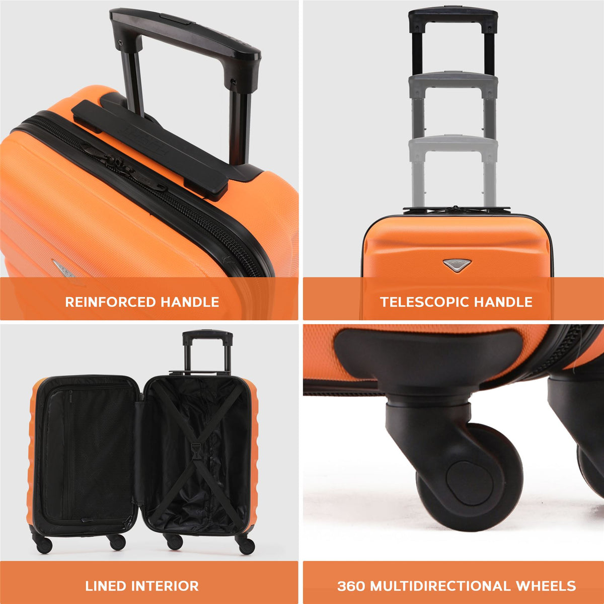 Set Of 3 Hard Shell Suitcase Cabin & Check In Cases With Tsa Lock - Overhead Cabin With Medium & Large Check-in Bag | Set of 3 | Orange & Black