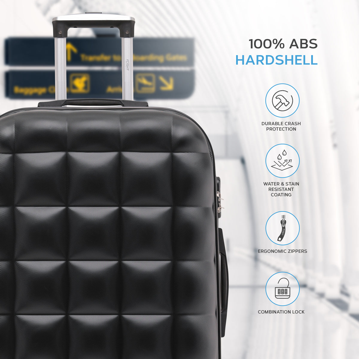 Set Of 3 Hard Case Bubble Design Check-in Size Suitcases Hold Luggage - Overhead Cabin Bag With Medium & Large Check-in 20kg+ Hold Suitcase | Set of 3 | Black