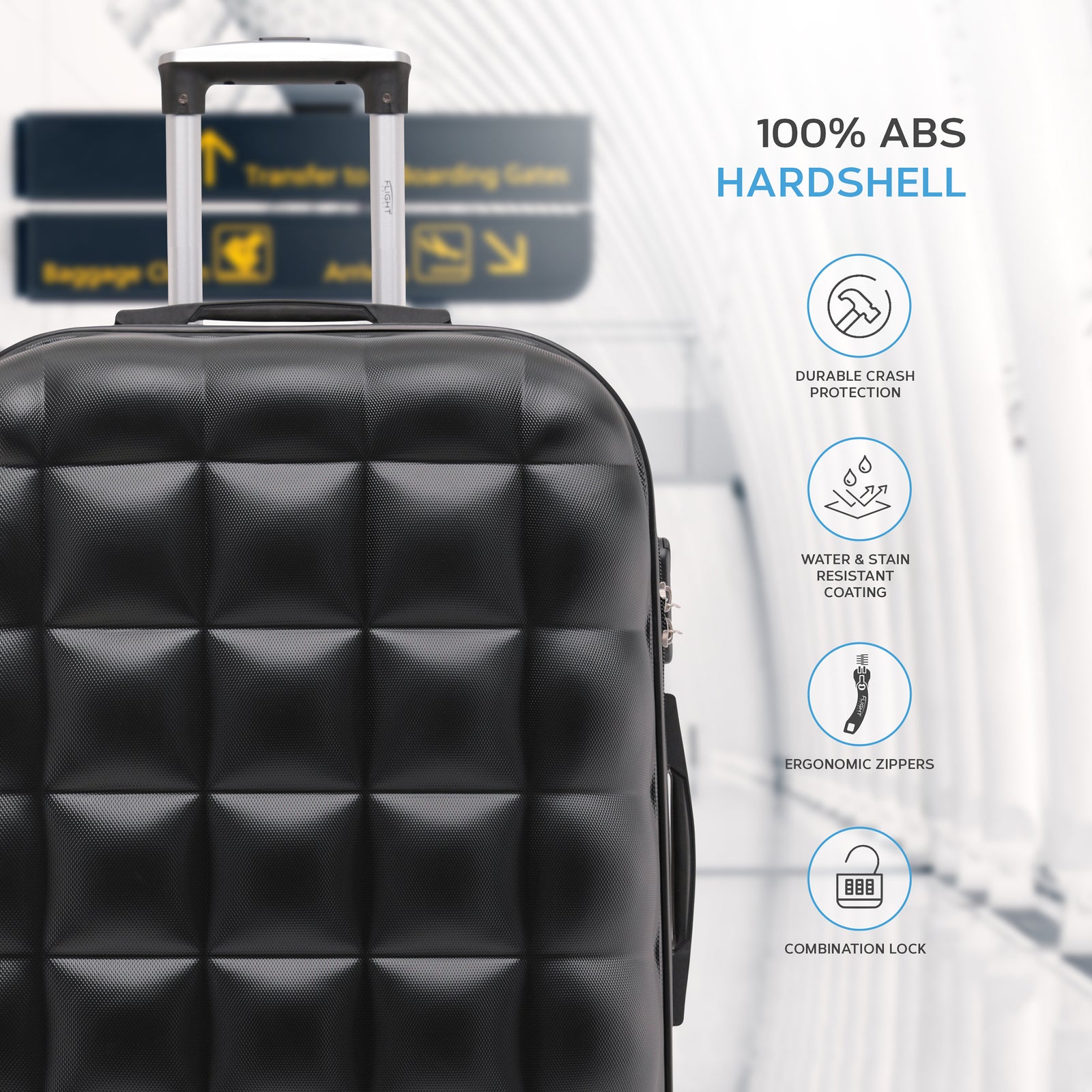Set Of 3 Hard Case Bubble Design Check-in Size Suitcases Hold Luggage - Overhead Cabin Bag With Medium & Large Check-in 20kg+ Hold Suitcase | Set-of-3 | Black