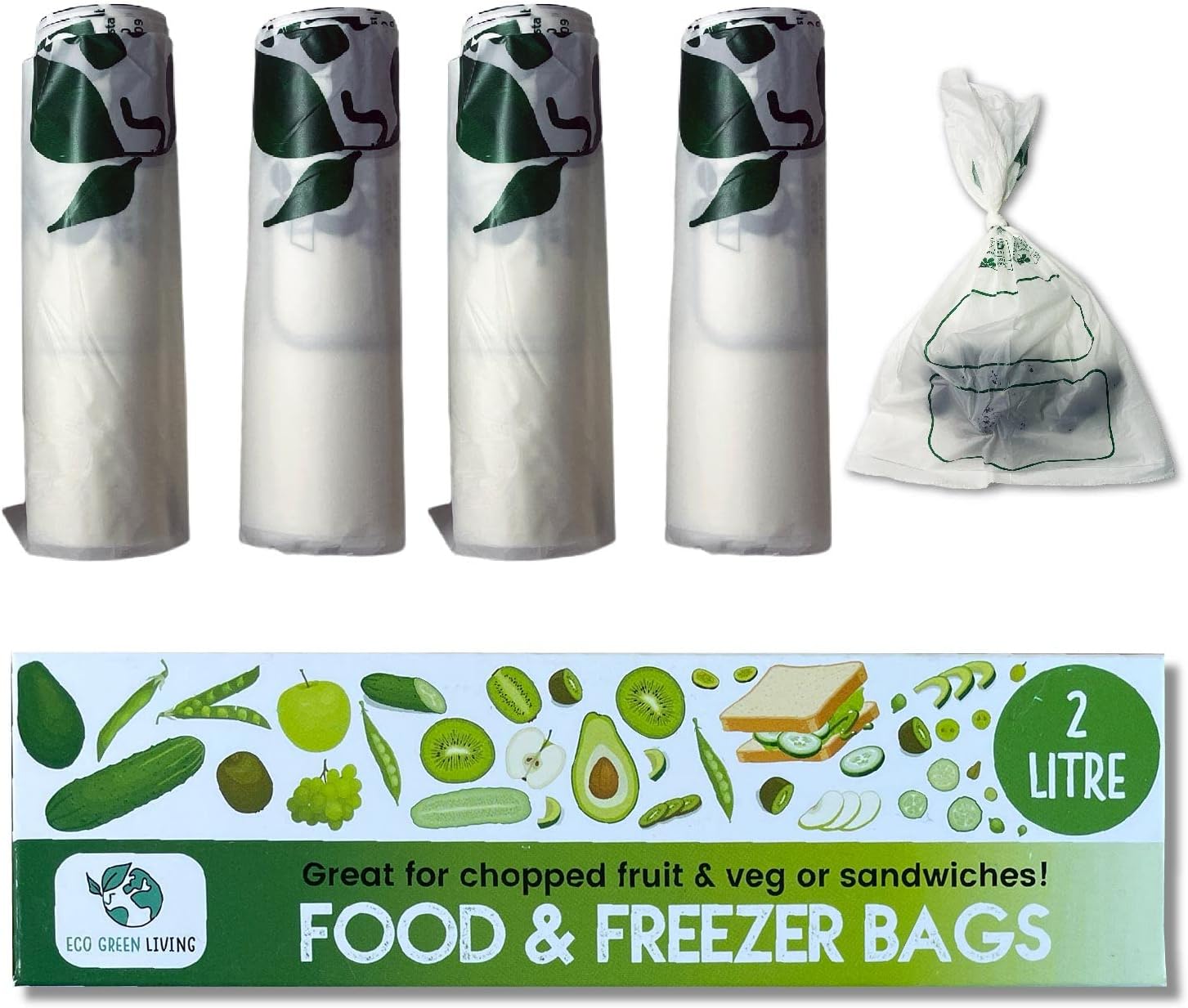 Certified Compostable Food & Freezer Bags Pack 2 Litre X 4 (140 Bags Total)