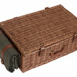 4 Person Green Tweed Fitted Picnic Wicker Basket