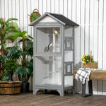 Wooden Bird Aviary, Outdoor Bird Cage For Finch, Canary W/ Tray - Grey