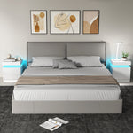 HOMCOM High Gloss Bedside Table With Led Light And 2 Drawers