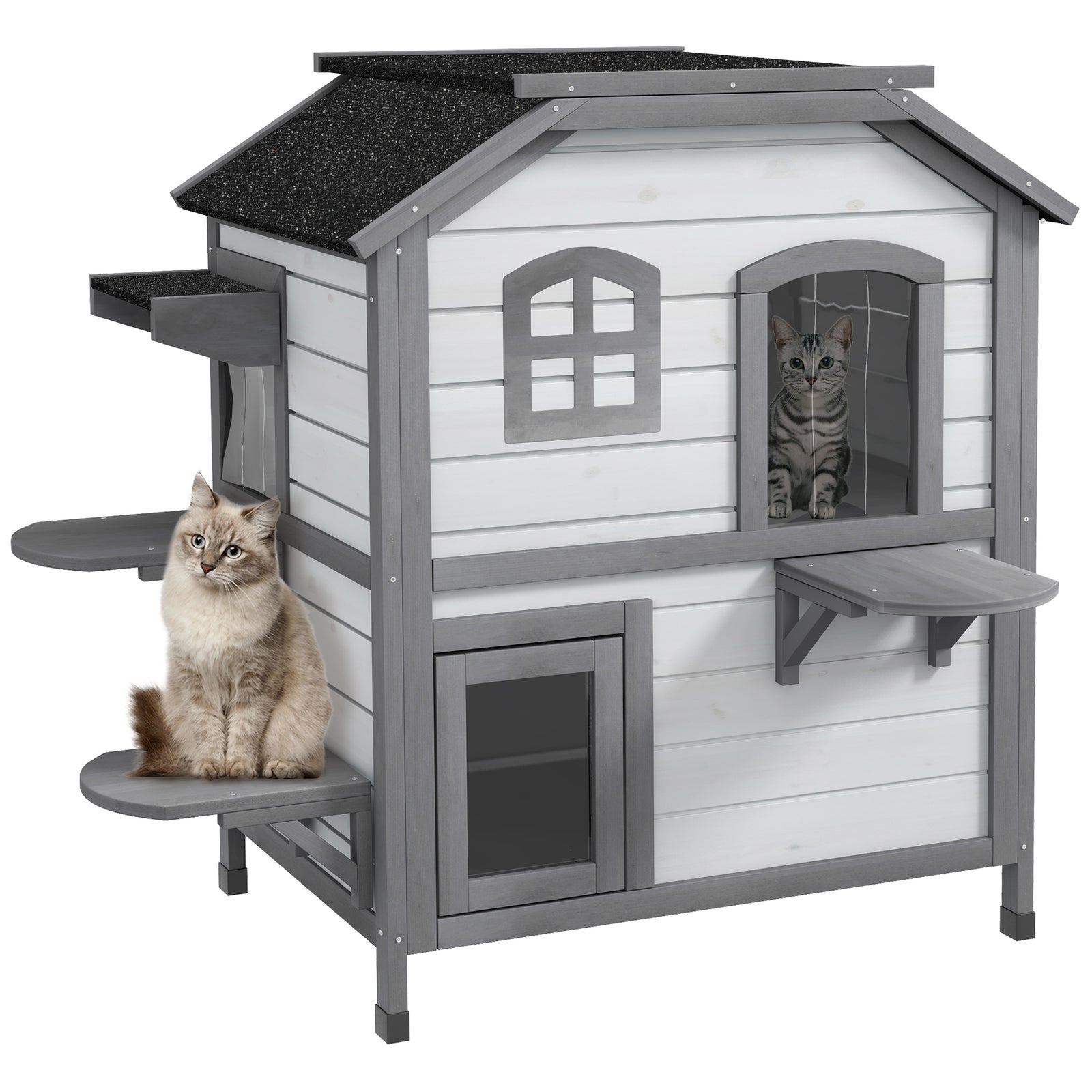 Wooden Cat House Cat Cave Pet Shelter Condos Outdoor | White