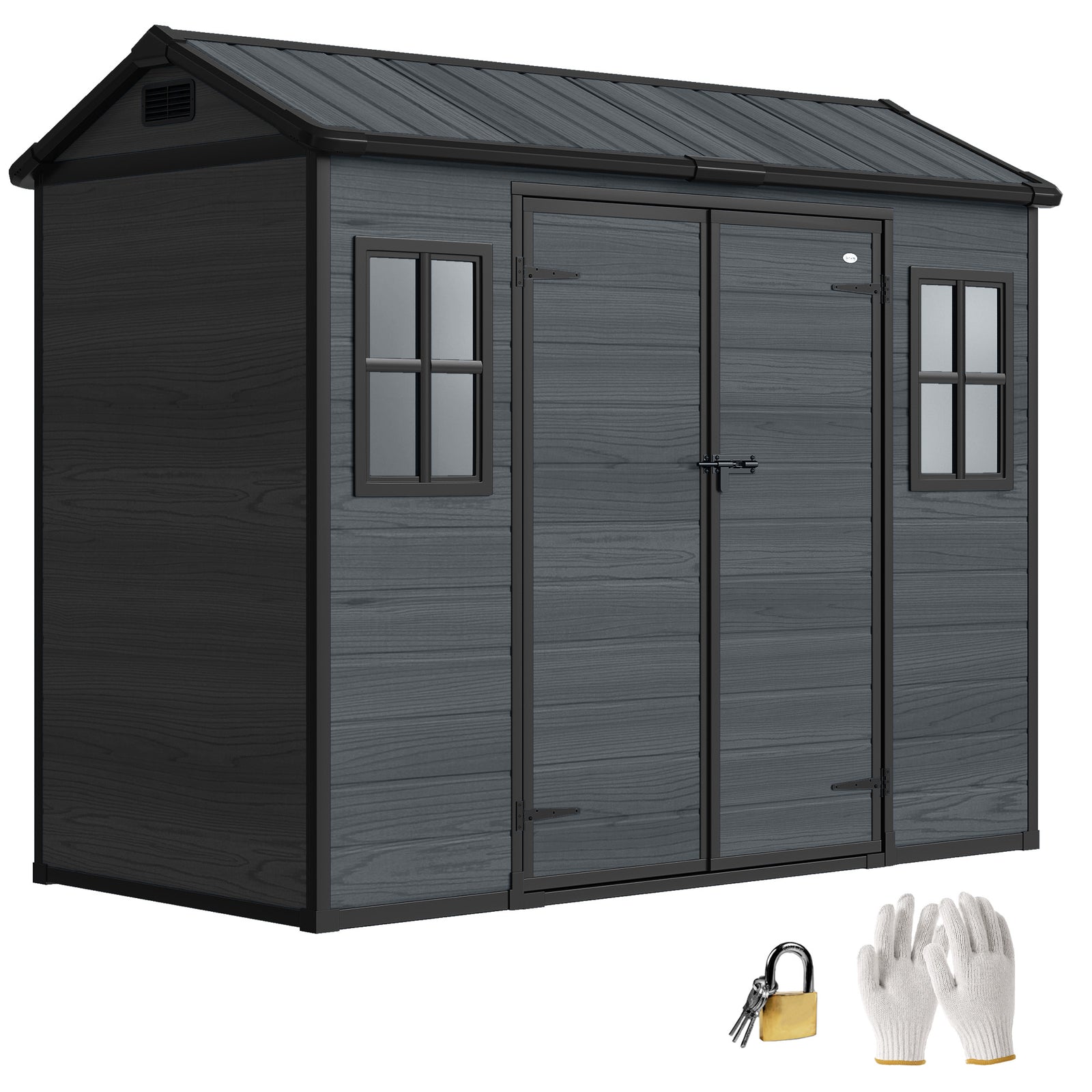 8 X 4 Ft Resin Garden Shed With Floor, Lockable Doors | Dark Grey